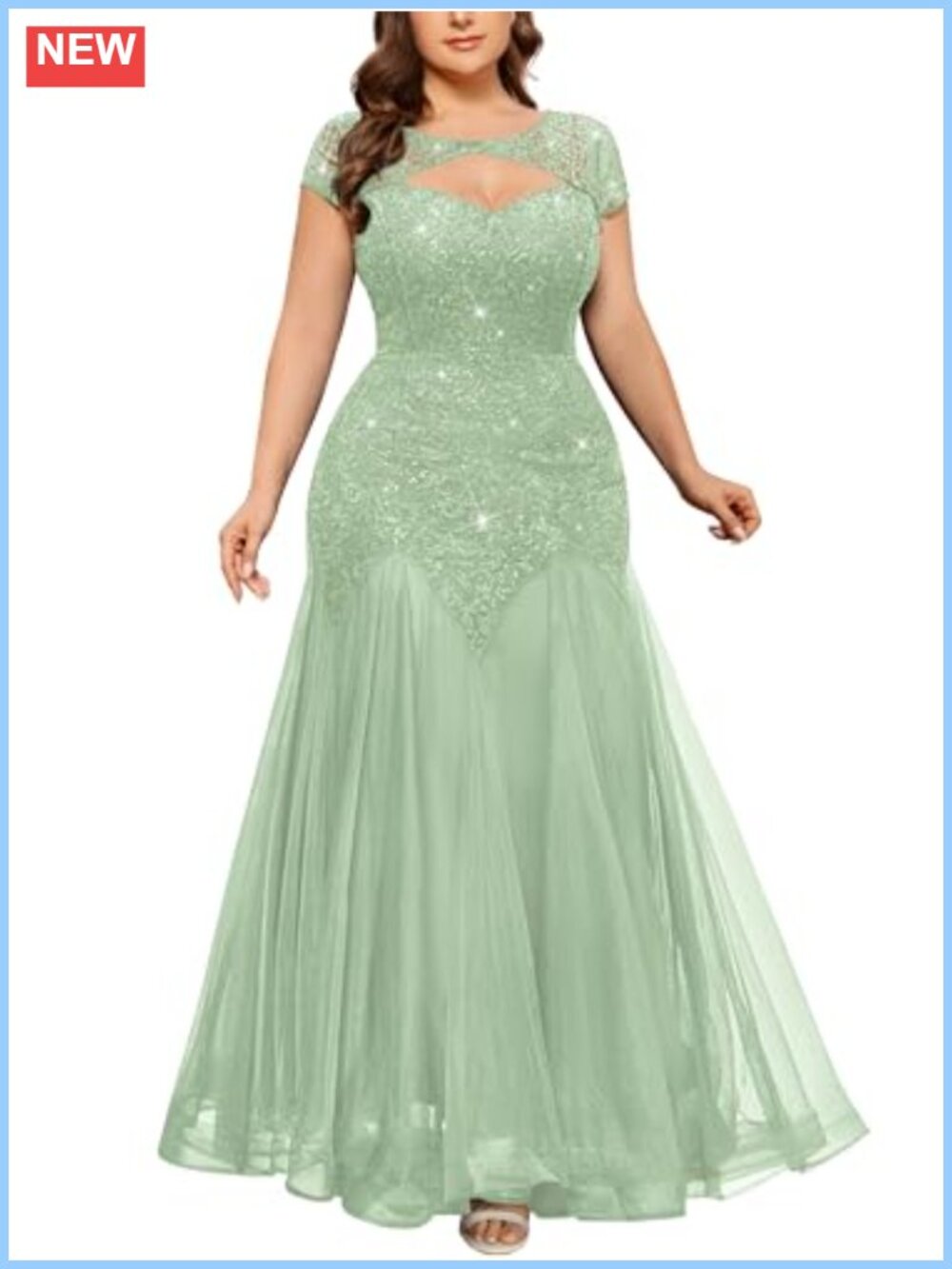 Plus Size Sequin Lace Tulle Mermaid Prom Maxi Dress Formal Evening Gown